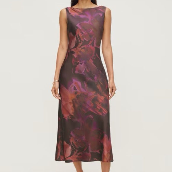 Dynamite Burgundy Floral Silky Slip Midi Dress NWT Size L - Picture 2 of 7